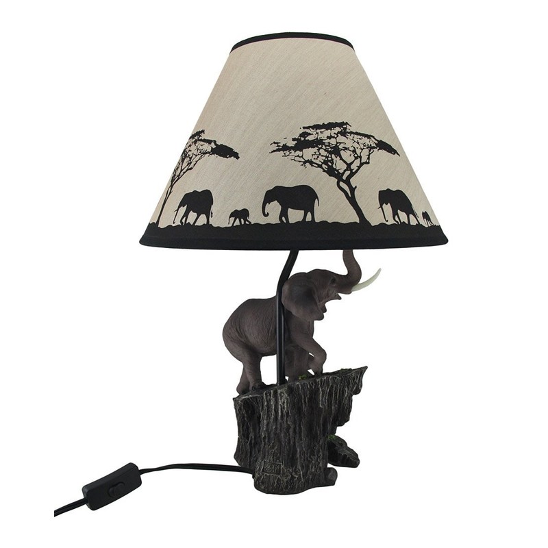 Elephants on Expedition Sculptural Table Lamp w/Decorative Shade