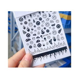 Generic Happy Emoticons Fire Flame Flowers Nail Decal Sticker Xh774Sa Black Nail Wraps Art Stickers Manicure Supplies for Women for Home Nails Full Long Lasting Easy Apply and Remove