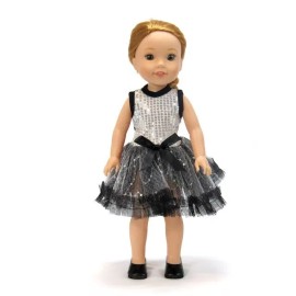 American Fashion WORLD 14.5" doll clothes- SILVER SEQUIN party dress- fits AG Wellie Wishers doll- new!