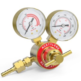 YESWELDER Acetylene Regulator CGA200, 0-400PSI and 0-30PSI Welding Gas Gauges With 9/16"-18 Outlet Thread and 1/4" Hose Connector, T-Handle