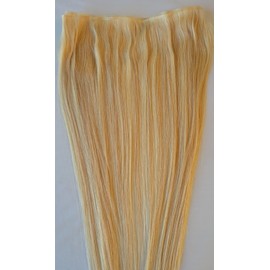 Hair Faux You 20″ Ribbon Flat Weft Hair Weave, Sew In,75 grams,100% Human Remy Hair Extensions #18/60 Honey Blonde mixed with White Blonde