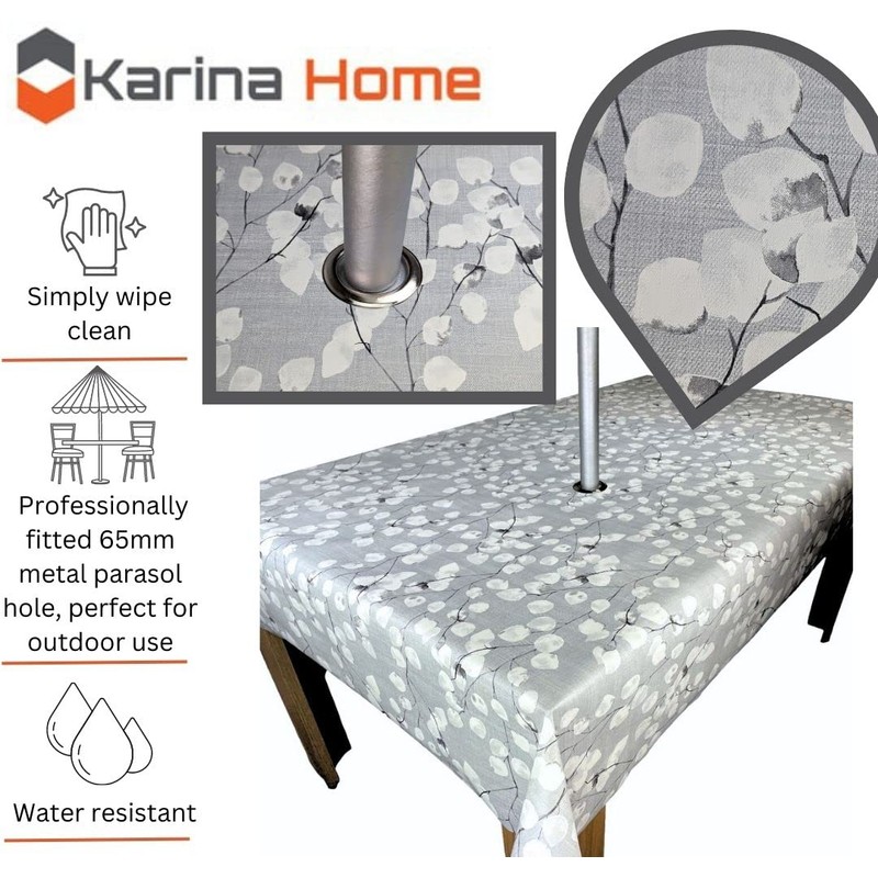 Karina Home Outdoor Garden Tablecloth with Parasol Umbrella Hole Grey
