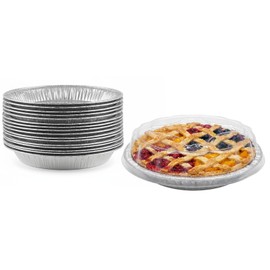 Durable Packaging Handi-Foil 9" Aluminum Pie Plate Pan Baking Tin 1" Deep w/Clear Dome Lid (pack of 50)