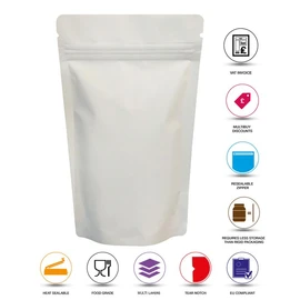 RIGHTPAK White Matt Stand Up Pouches 50 Pieces 9cm x 14 cm, Resealable Ziplock Seal Bags, Tear Notch Smell Proof for Food Packaging