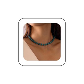 Inilbran Boho Turquoise Square Necklace Vintage Turquoise Bead Necklace Green Beaded Choker Necklace Turquoise Square Chain Necklace Jewelry for Women or Girls