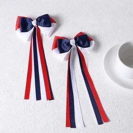 Patriotic Hair Bows with Long Ribbon Tails for Teen Toddler Girls Red White Blue Alligator Clips Cheer Barrettes Grips Women July Fourth outfit Accessories Kids Back School Gift