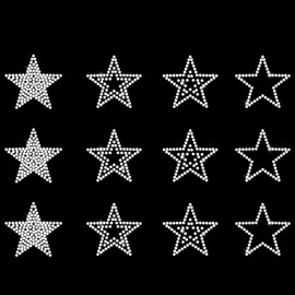 12 Pieces Star Crystal Rhinestone Iron-on Decal Transfer DIY Star Rhinestone T-Shirt Mask Transfer Decal Glitter Pentagram Rhinestone Pattern Decoration (White)