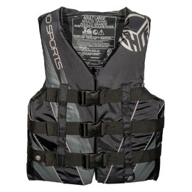 HO Sports Voyager Life Vest - USCG Approved Unisex Adult Life Jacket - Lightweight Wake Sports Life Vest - Nylon Exterior with Adjustable Quick-Release Buckles - Black/Gray - Medium