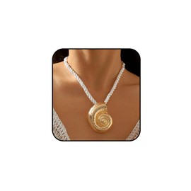 Tgirls Boho Gold Necklace for Women Big Starfish Pendant Necklaces Sun Choker Necklace Chunky Conch Shell Beach Necklace Statement Summer Jewelry (Conch)