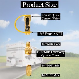 12FT Quick Connect Propane Hose for RV to Gas Grill, Stainless Braided Propane Quick Connect Hose with 1/4" Safety Shutoff Valve,Low Pressure Propane Hose with 1LB Throwaway Bottle Connect Adapter