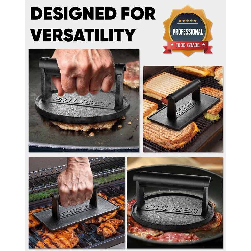HULISEN Pre-Seasoned Cast Iron Burger Press Includes 100 Pcs Patty