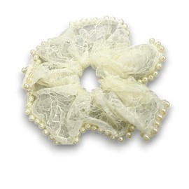 Elegant Lace Hair Scrunchie with Pearl Trim – Stylish and Sophisticated Hair Accessory for Women, Perfect for Daily Wear and Special Occasions