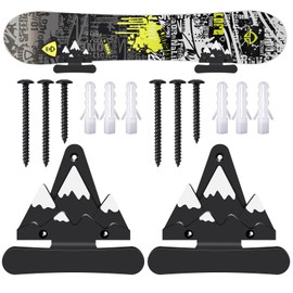Sulexxwe Snowboard Wall Mount with Hooks, Snowboard Rack, Fits Any Board, Safely Store and Display Your Skis, Wall Art (Black & White Mountains)