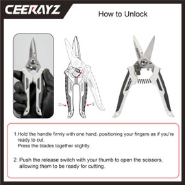 CEERAYZ 185mm Notch Scissors All Purpose Heavy Duty, Garden Shears, Scissors for DIY Projects, Office, Production Lines, Pruning, with Protective Sheath and Magnetic Holder (White/Grey)