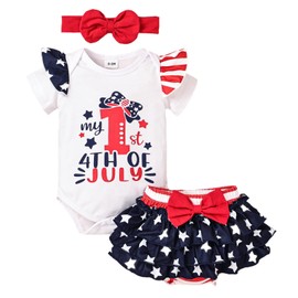 CETEPY 9-12 Months 4th of July Outfits Baby Girls Clothes Newborn Ruffle Romper + Dress Pants with Headband Infant Clothes Set 9-12 Months