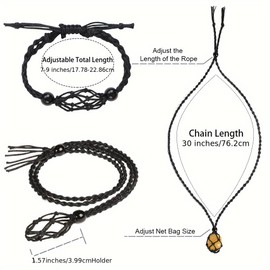 LERSUSI 4 PCS Crystal Cage Necklace Holder Necklace Cord Empty Stone Holder Pendant Stone Holder Replacement Hand-Woven Necklace Cord with Adjustable Length（Style 10