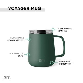Simple Modern Taza de Café para Viajes con Asa, Vaso Térmico de Café de Acero Inoxidable con Taza para Té, Regalos para Mujeres y Hombres, Voyager Colección, 350ml, Forest
