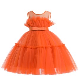 Puffy Tulle Toddler Girls Formal Dress First Birthday Party Baptism Bridesmaid Wedding Flower Girls Dress 12-24 Months Orange