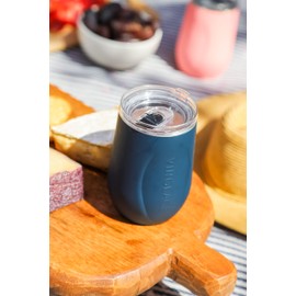Vinglacé Stainless Steel Stemless Wine Glass- Insulated Wine Tumbler with Glass Insert and Sip Lid, 10 oz, Navy