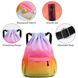 Sarmeley Drawstring Backpack Bags, Printed Drawstring Gym Bag for Men Women Girls Boys, Large Drawstring Bags Waterproof Swimming Bag Draw String Bag for Shopping Yoga Sport, Rainbow Green