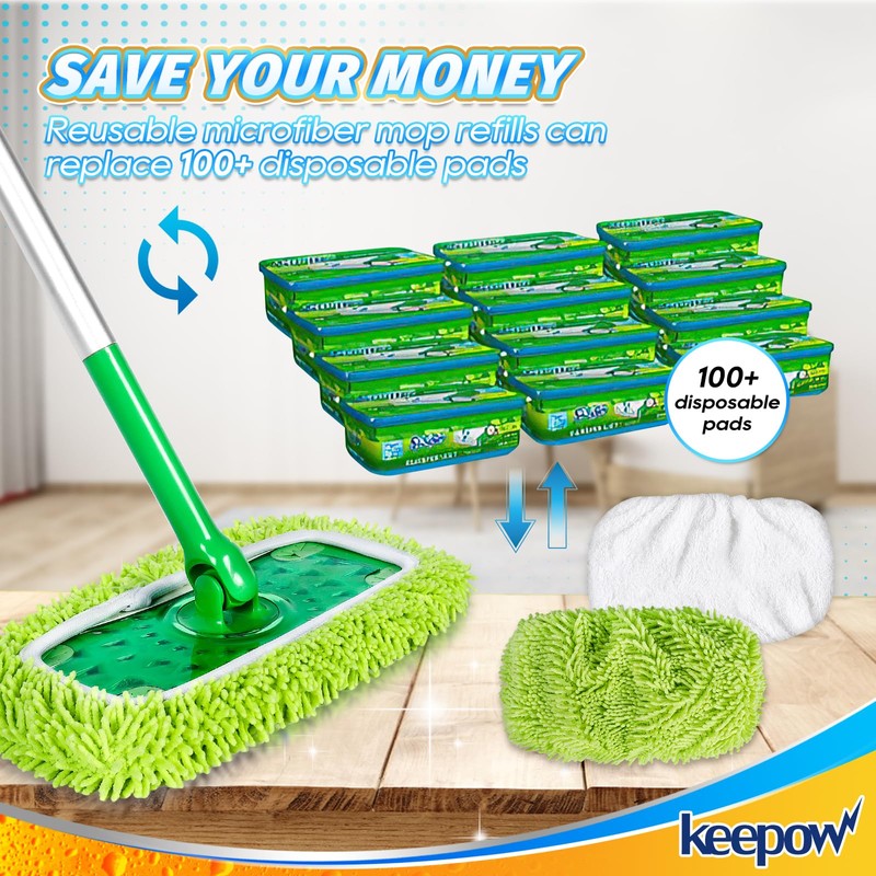 KEEPOW Reusable Dry Sweeping Cloths Compatible with Swiffer Sweeper, Wet