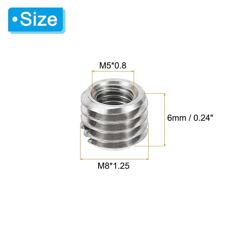 PATIKIL 10pcs M8*1.25 Male M5*0.8 Female Thread Adapter Sleeve Reducer