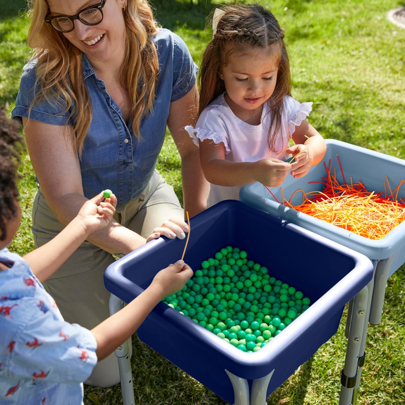 ECR4Kids 2-Station Sand and Water Adjustable Play Table, Sensory Bins,