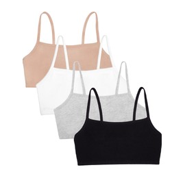 Fruit of the Loom Women's Spaghetti Strap Cotton Pullover Sports Bra Value Pack, Sand/White/Black/Heather Grey