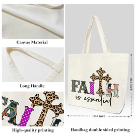 Faith Cross Canvas Tote Bag Church Bag, Christian Gifts Appreciation religion Inspirational Gifts for Ladies Wife Girlfriend Mother Coworker, Shopping Reusable Grocery Bags Bible Bags for Women -08