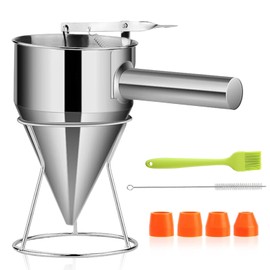 Dough Dispenser, Dough Scoop, 1.2 L Stainless Steel Pancake Dough Dispenser with Stand, Cleaning Brush and Oil Brush