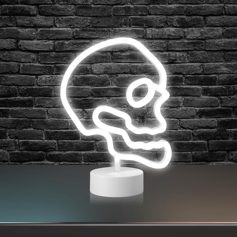 Xtreme Skull Neon Sign, White LED Skull Tabletop Sign with