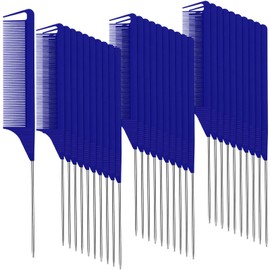 Patelai 30 Pieces Parting Comb for Braids Steel Hair Pin Rat Tail Carbon Fiber Heat Resistant Teasing Combs with Stainless Steel Pintail(Navy Blue)
