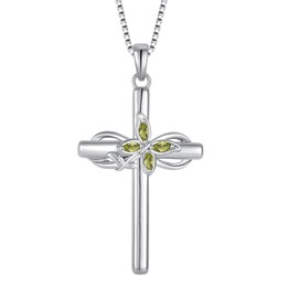Inpasne Cross Necklace for Women 925 Sterling Silver Infinity Butterfly Cross Pendant Peridot August Birthstone Jewelry Crucifix Religious Gifts for Her