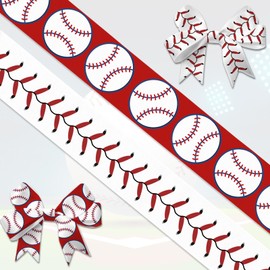 Hying 2 PCS Baseball Ribbons for Crafting, 4/5" Width Red White Grosgrain Ribbons Softball Ribbon Sports Balls Craft Ribbons for Gift Wrapping DIY Sports Birthday Decorations-10 Yards
