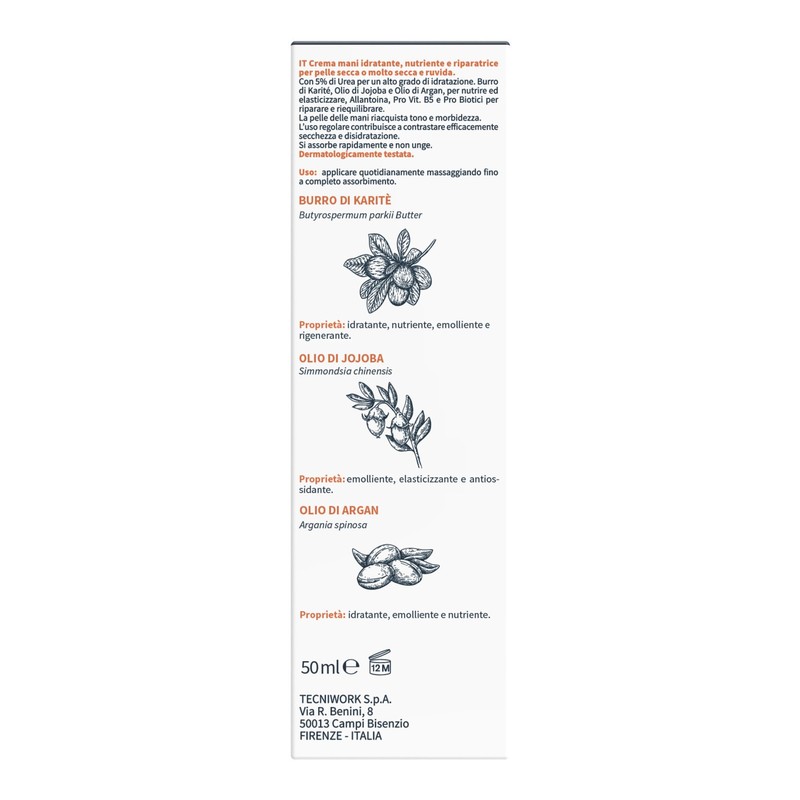 Tecniwork Crema Mani Riparatrice 5+ con 5% di Urea, Burro
