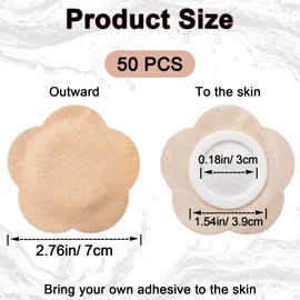 Joez Wonderful 50 Pcs Disposable Castor Oil Pack Wrap, Highly Absorbent Belly Button Patches, Self-Adhesive Castor Oil Pads, Organic Cotton Wraps Pack Covers - Floral (Beige, 7x7cm)