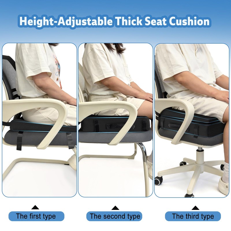 2-in-1 Adjustable-Height Hip Cushion Post Surgery for Long Sitting Thick