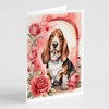 Caroline's Treasures DAC4349GCA7P Basset Hound Valentine Roses Greeting Cards Pack