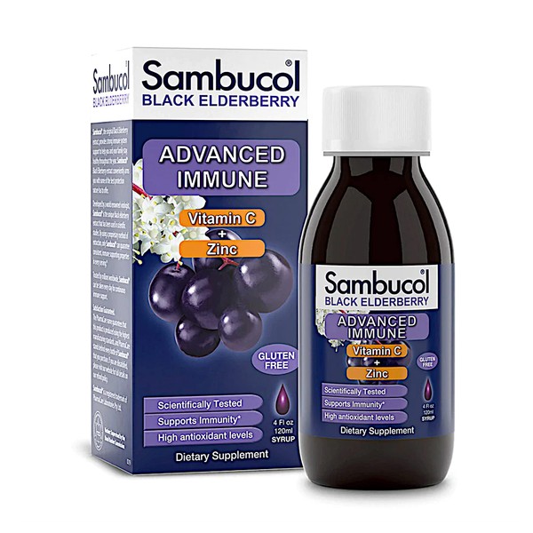 Sambucol Black Elderberry Syrup - Sambucus Elderberry Syrup, Advanced Immune Support, Black Elderberry Liquid, Elderberry Syrup, High Antioxidants, Gluten Free - Advanced Formula, 4 Fl Oz
