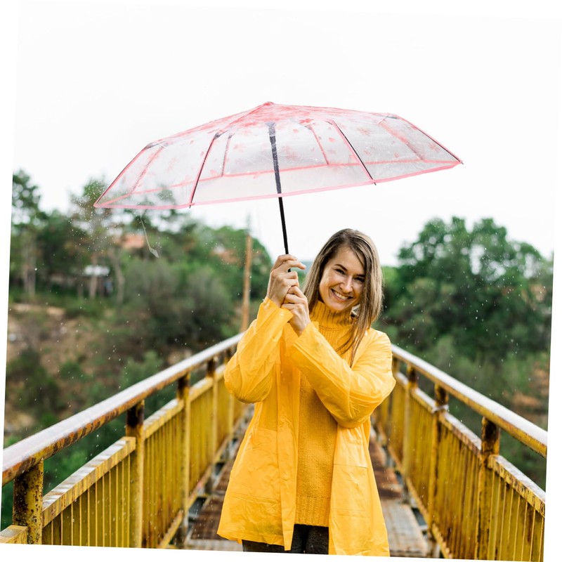 FOMIYES Cherry Blossom Transparent Umbrella Compact Fold Automatic Windproof Travel