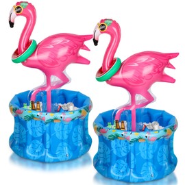 Chuangdi 2 Pcs 50 Inch Inflatable Pink Flamingo Cooler Flamingo Drink Containers Ice Blow up Cooler Inflatable Luau Flamingo in Pool Cooler for Beach Summer Beverage BBQ Picnic Hawaiian Party