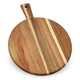 Acacia Wood Cutting Board and Chopping Board with Handle for Meat, Cheese Board, Vegetables, Bread, and Charcuterie - Decorative Wooden Serving Board for Kitchen and Dining Room, Large 13" x 13"
