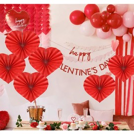 LUANTIANPAI 6 Pcs Red Heart Paper Fan Flower Valentine's Day Party Decoration Kit Love Hanging String Ornaments for Wedding Valentines Anniversary Girls Women Birthday Photo Prop Decor