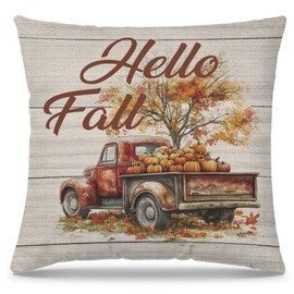 PUHEI Vintage Fall Pumpkin Pillow Covers 18x18, Fall Home Decor Aesthetic, Farmhouse Rustic Autumn Harvest Pumpkin Truck Throw Pillow Covers Pillowcase for Home Bedroom Living Room