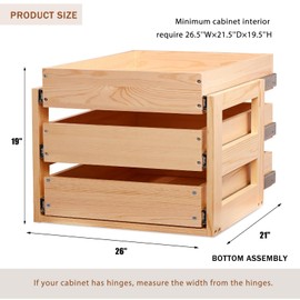 Mulush Pull Out Drawers For Cabinets, 26''W×21''D×19''H Soft Close Slide Out Wood Shelves Storage Organizer for Kitchen, 3-Tier, Finished, Heavy-Duty, Bottom Assembly