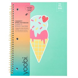 Yoobi 1 Subject Notebook Ice Cream Cone, College Ruled | 100 Perforated, 3-hole Punched Sheets | 2 Interior Pockets | PVC Free, FSC Certified Paper | 10.5” x 8.4” x 0.5”