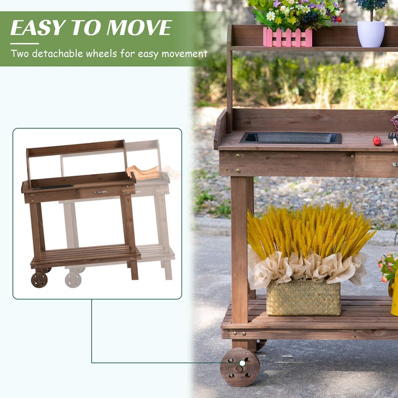 CHARMMA 36" Wooden Potting Bench Work Table with 2 Removable