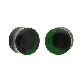 Pair of Emerald Green Glass Double Flare Plugs (PG-563) (9/16" (14mm))