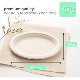 MBBUROYY Disposable Plates Compostable Paper Plates Disposable Dinnerware for Parties, Microwavable & Water/Oil Resistant - Plates for Events, Picnics (50 Pack) 10-Inch White
