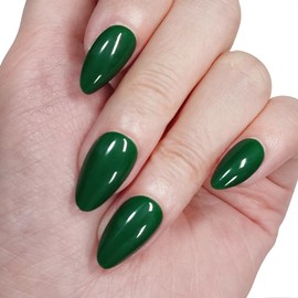 Press on Nails Short Almond, Green Glossy Fake Nail in 15 Sizes, Kit of 30 False Nails, 24 Adhesive Tabs and Tools